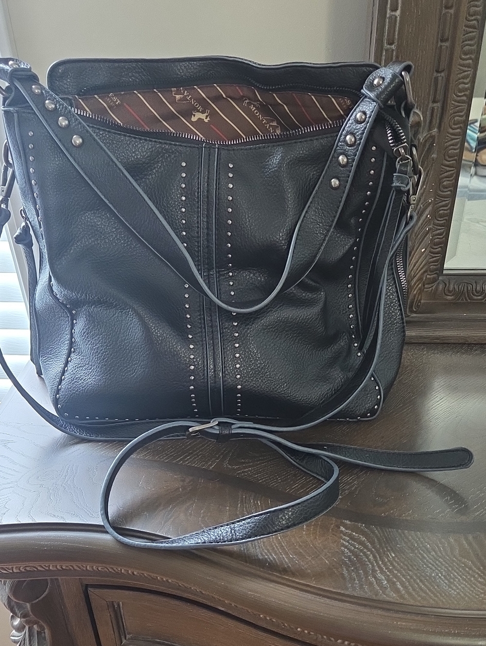 Montana West Black Studded Leather Shoulder Bag-Concealed Carry